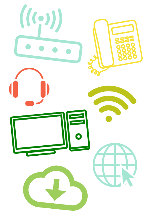 Icons for: router, full fibre, broadband, phones, wifi, computers